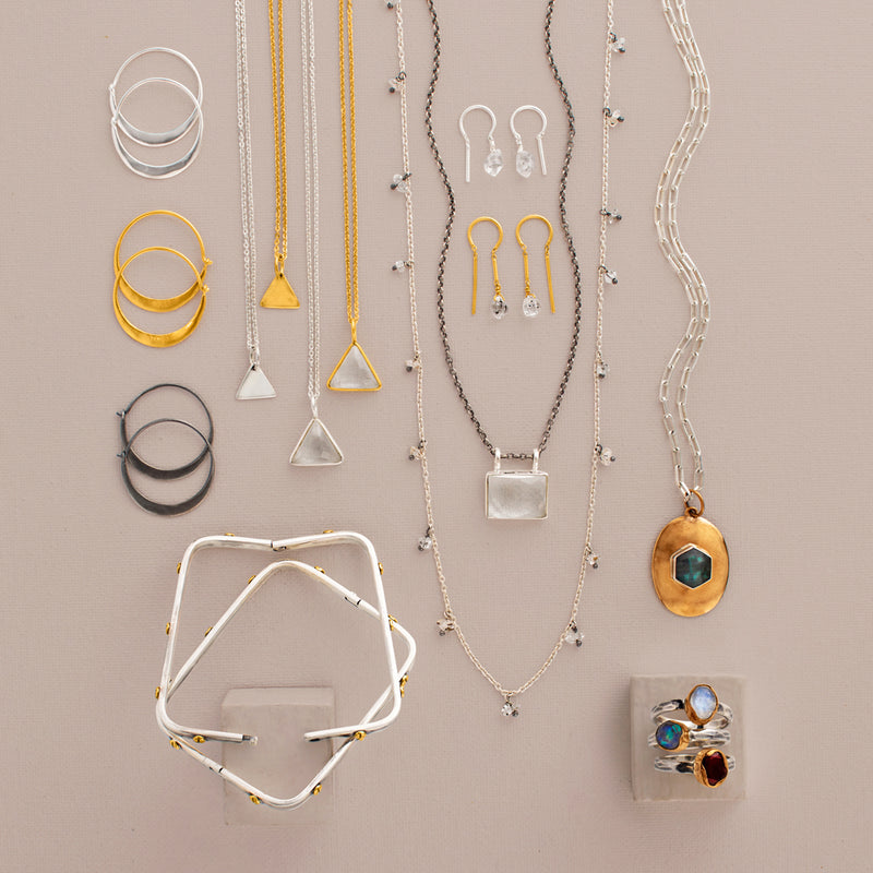 Triad Necklace in Clear Quartz & Gold