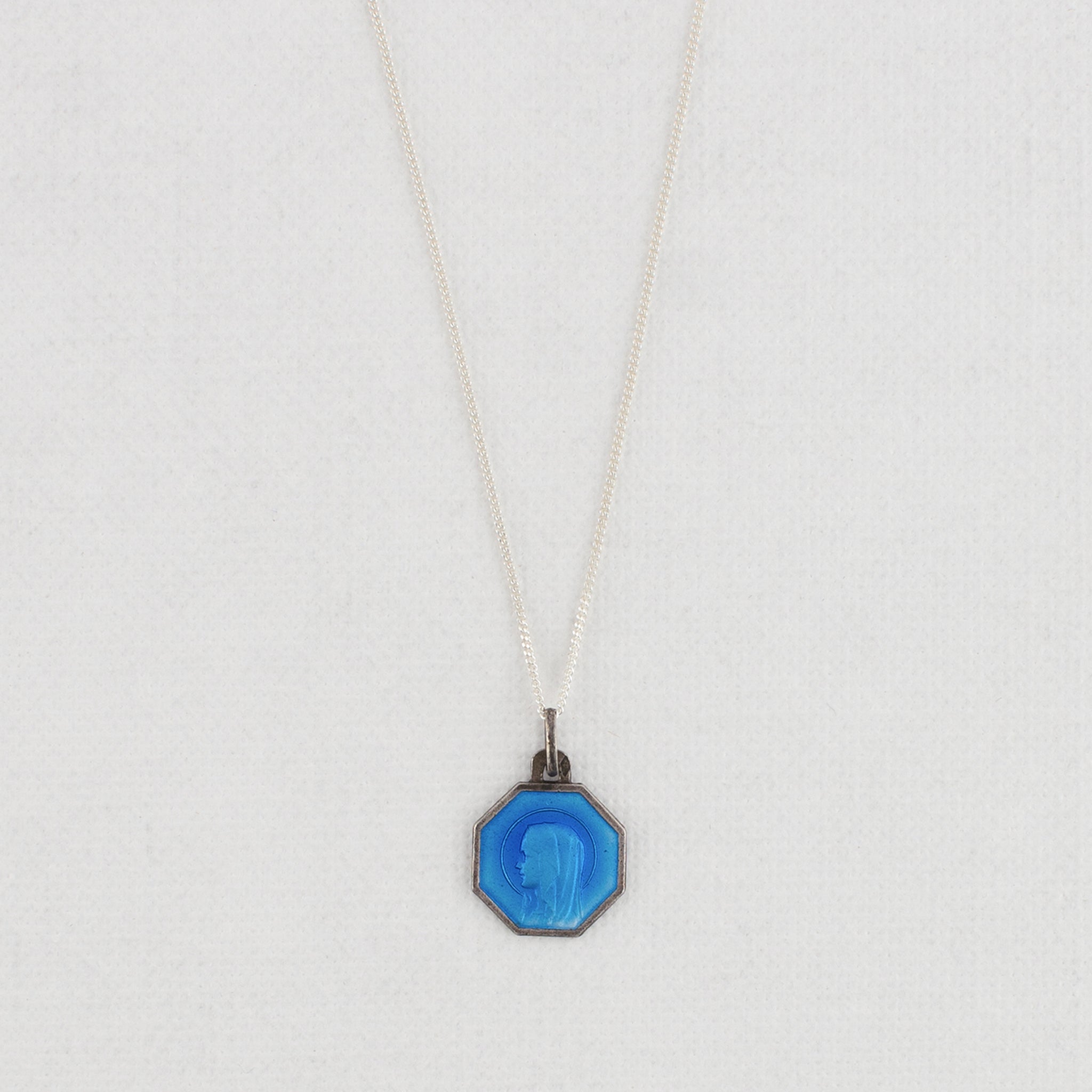 Vintage Medal Our Lady Lourdes Blue Enamel v27
