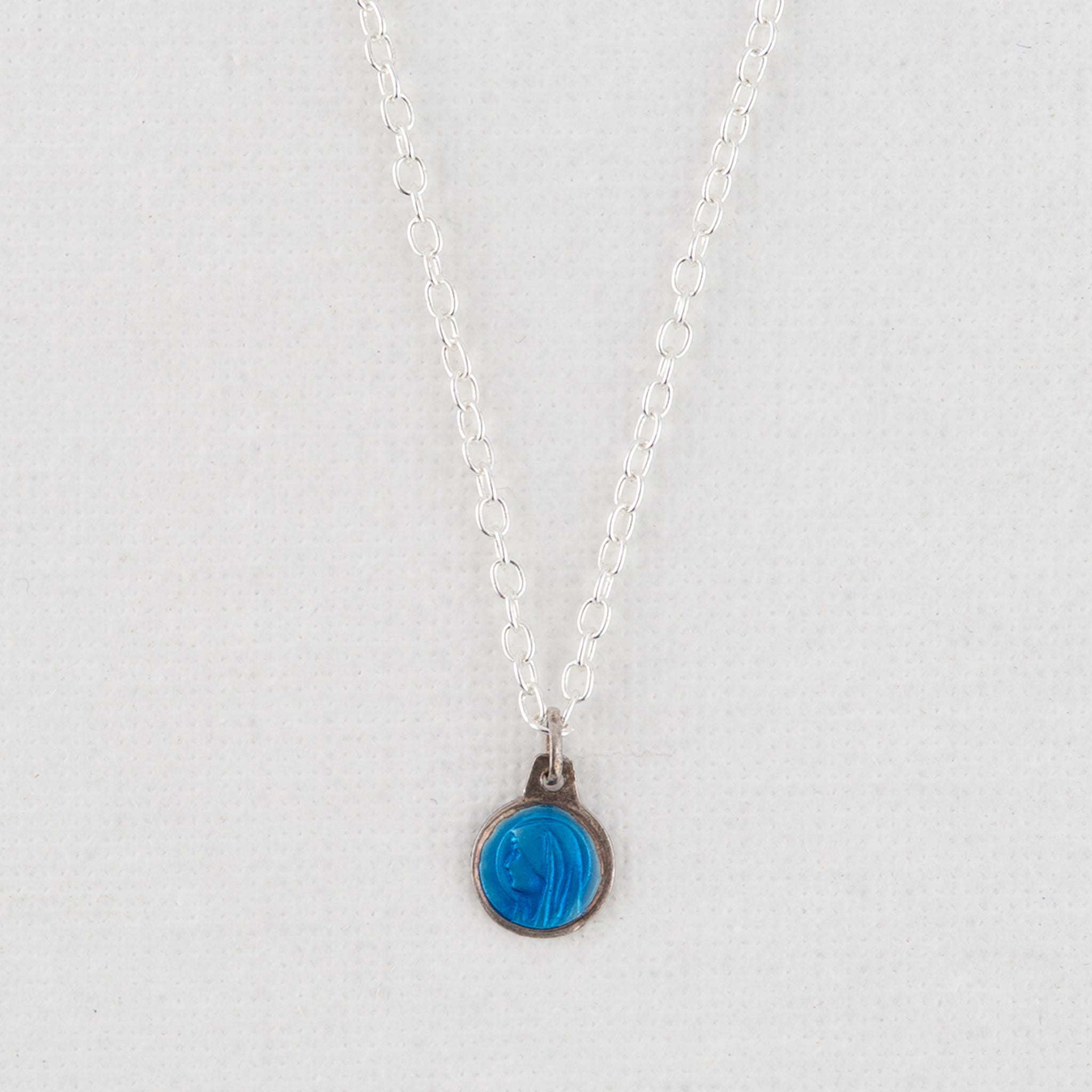 Vintage Medal Our Lady of Lourdes Blue Enamel v239