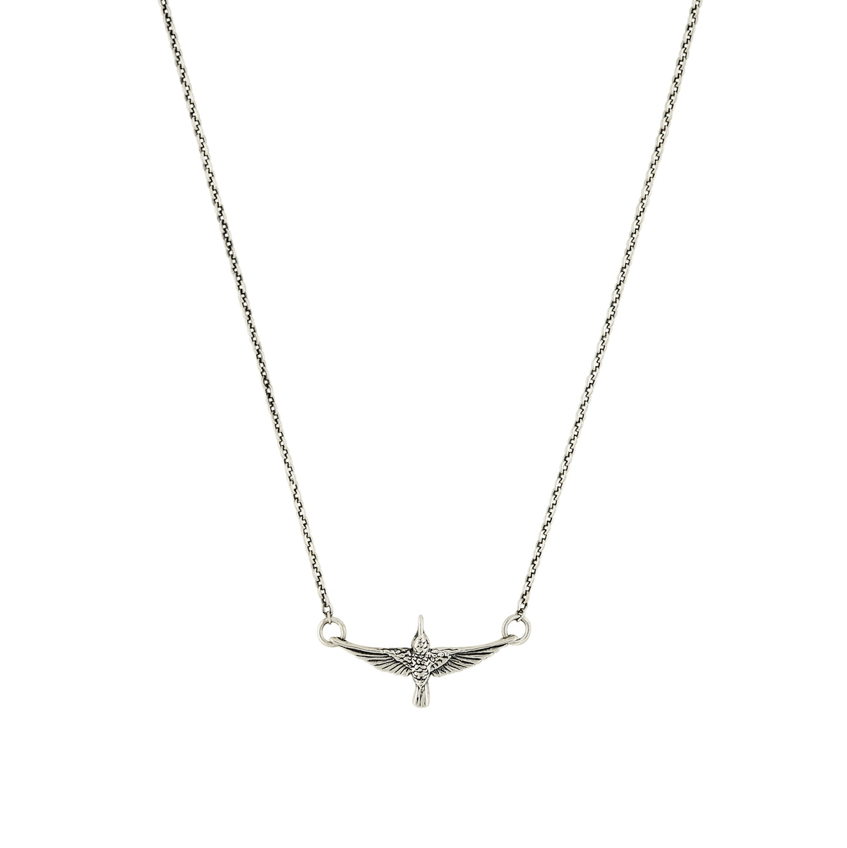 Lucky Hummingbird Necklace in Antiqued Silver - Small