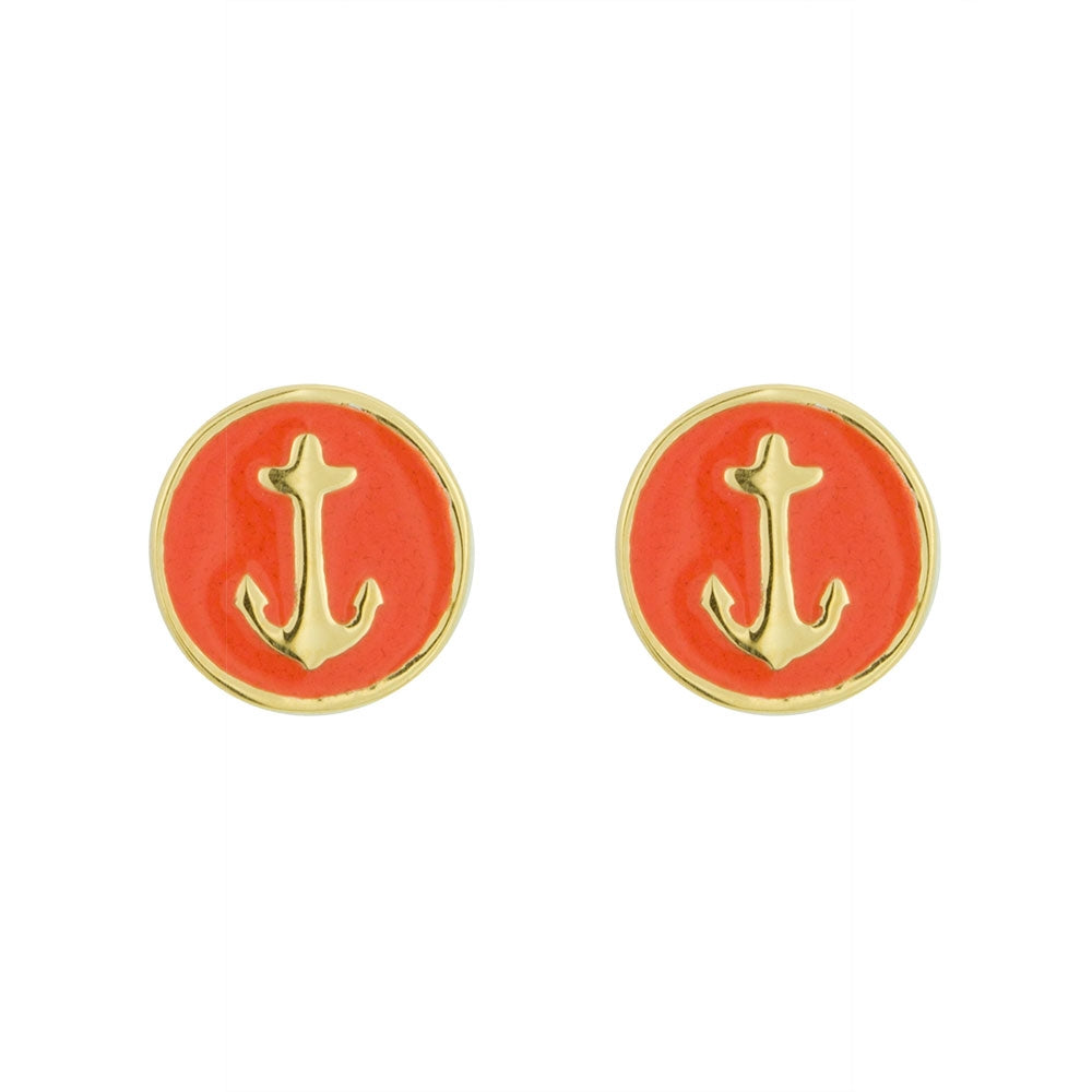 Anchor Badge Earring - Gold & Coral - FINAL SALE