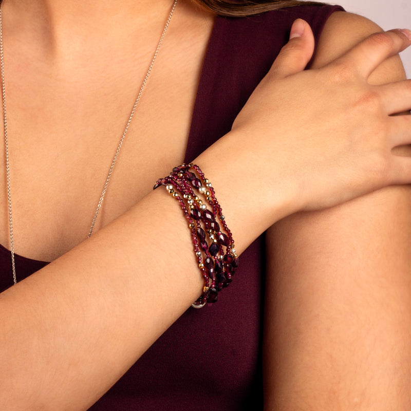 Set of 6 - Pyrite's Booty Bracelet in Garnet Faceted Ovals & 2mm Garnet