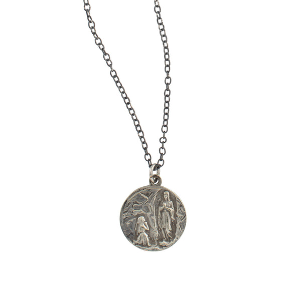 Vintage Saint Lady of Lourdes Medal Necklace V94