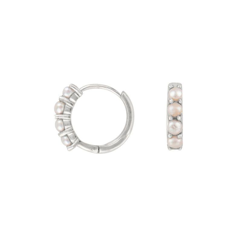 Pearl Clicker Huggies in Silver