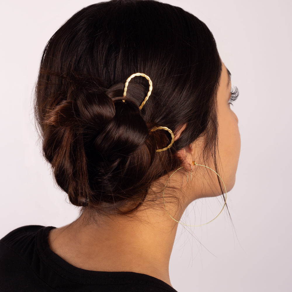 Hand-Tooled Hair Pin in Silver