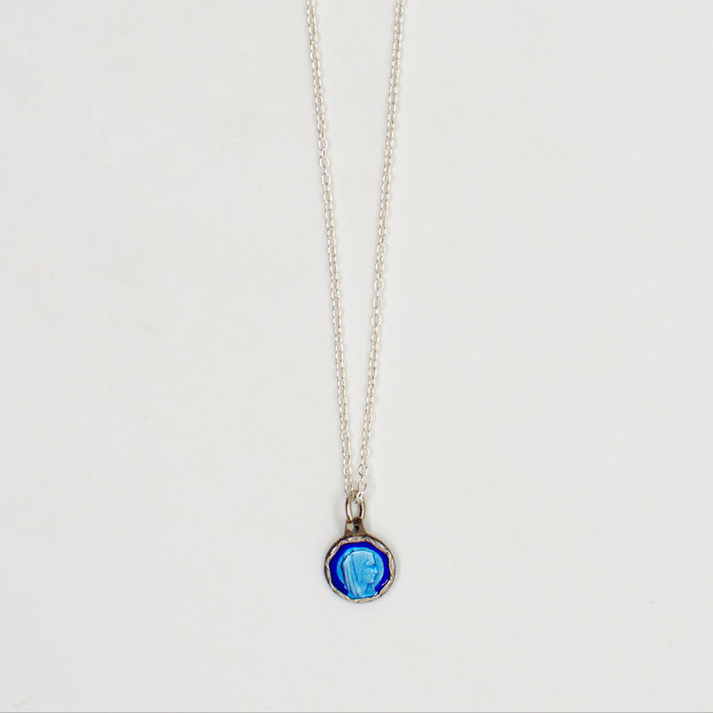 Vintage Saint Medal Lourdes Blue Enamel v133