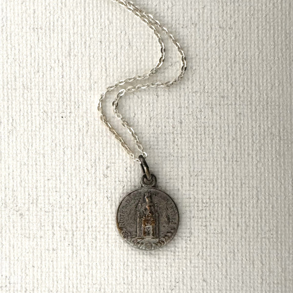 Vintage Our Lady of Mt. Carmel Saint Medal Necklace V80