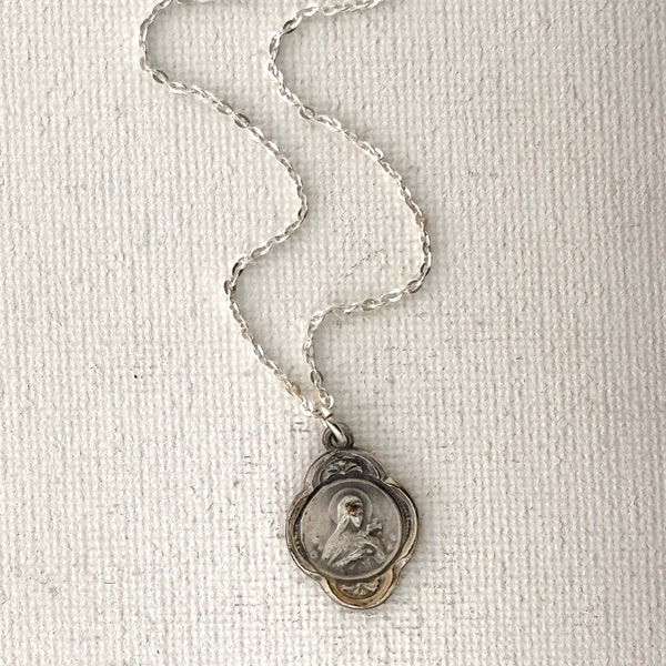 Vintage Sacred Heart of Jesus Medal Necklace V88