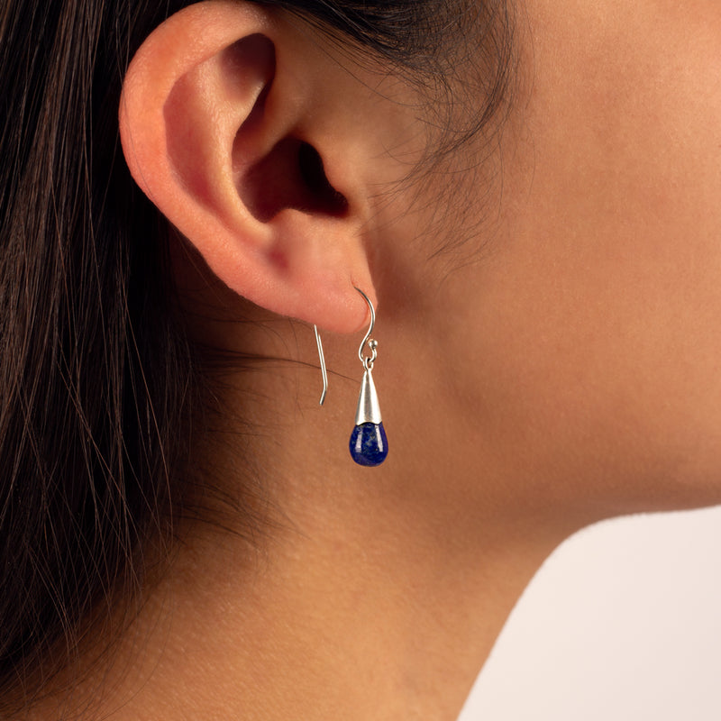 Capped Stone Drop Earrings in Lapis