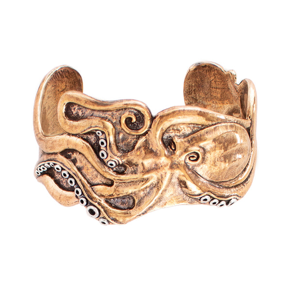 Octopus Cuff Bracelet in Bronze with Silver Accents