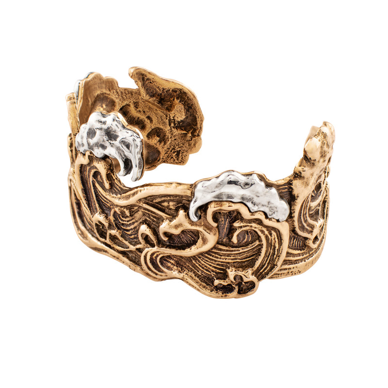 Waves of Joy Cuff Bracelet in Bronze with Silver Accents