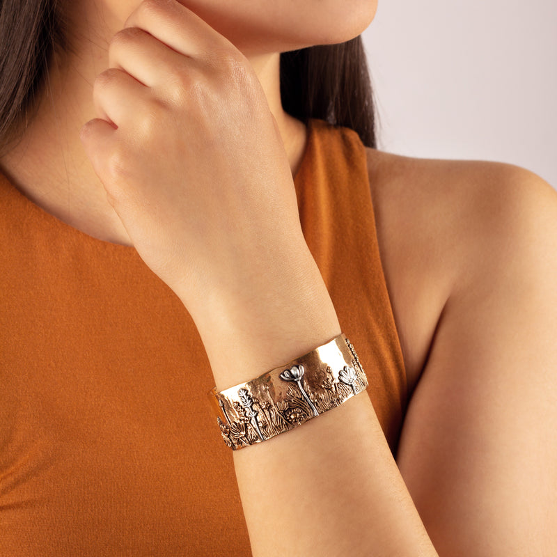 Wildflower Cuff Bracelet in Bronze with Silver Accents