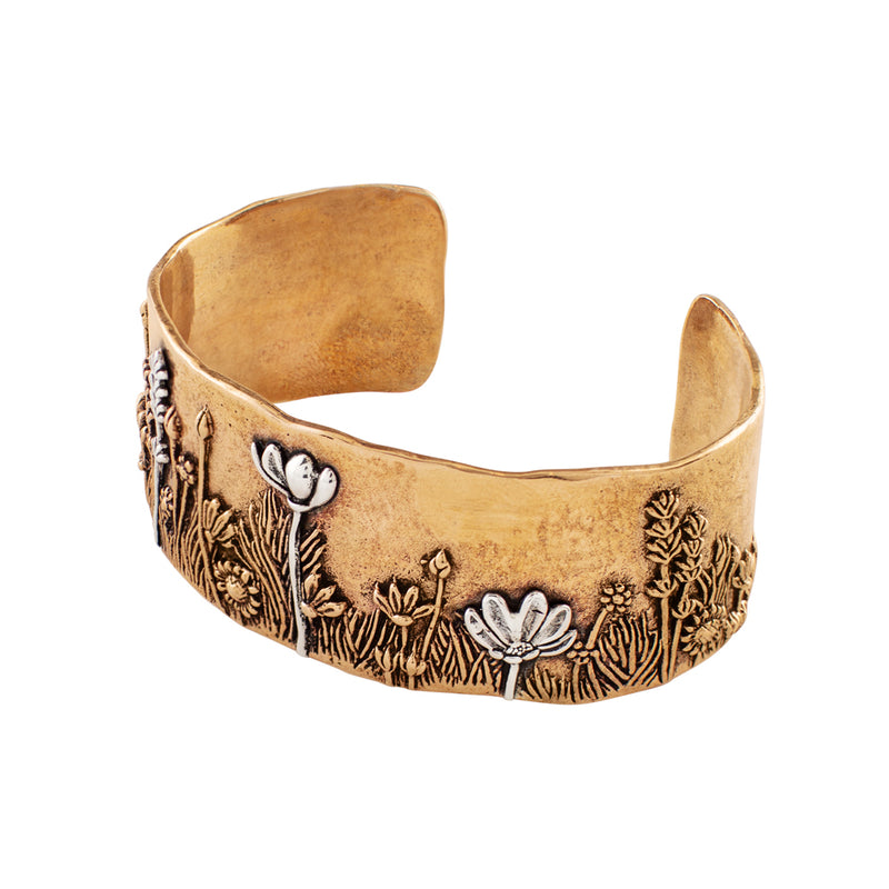 Wildflower Cuff Bracelet in Bronze with Silver Accents