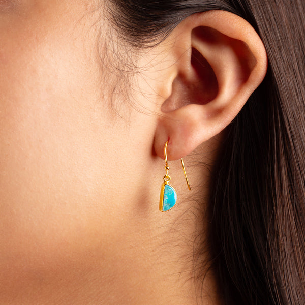 Turquoise Half Moon Earrings - Gold