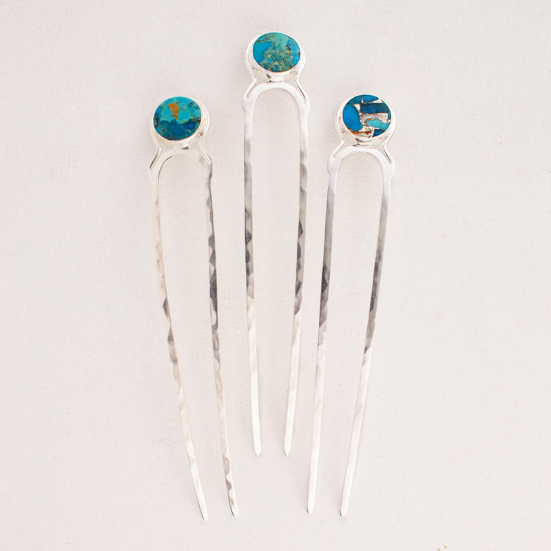 Blue Moon Hair Pin - Turquoise and Silver