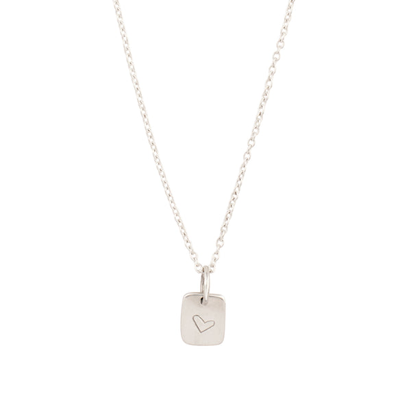 Hand-Stamped Heart Necklace in Silver - Rectangle