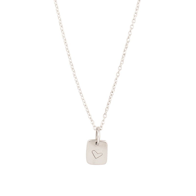 Hand-Stamped Heart Necklace in Silver - Rectangle