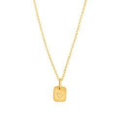 Hand-Stamped Heart Necklace - Rectangle - Gold
