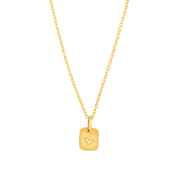 Hand-Stamped Heart Necklace - Rectangle - Gold