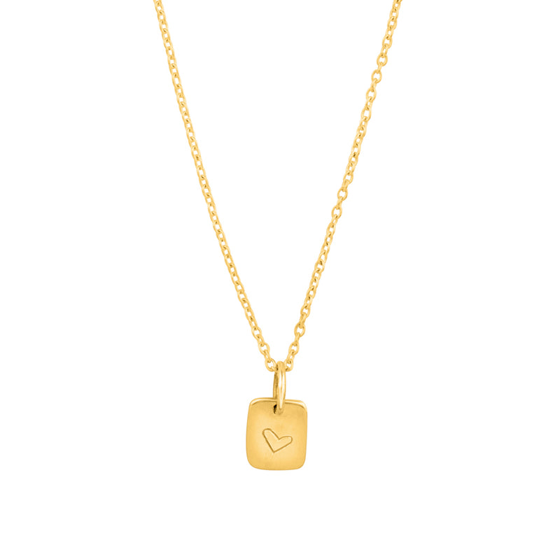 Hand-Stamped Heart Necklace - Rectangle - Gold