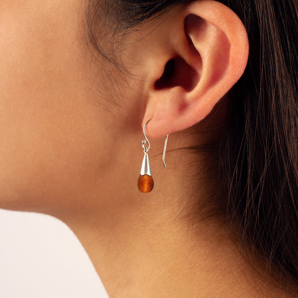 Capped Stone Drop Earrings in Hessonite