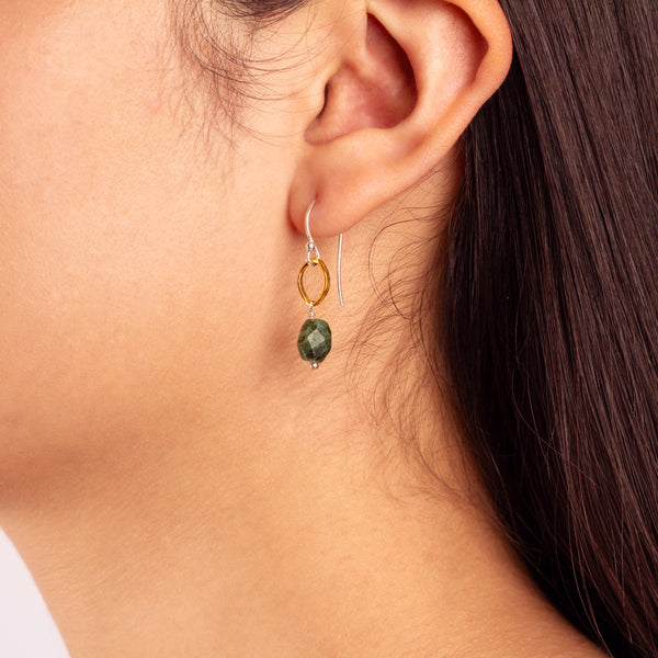 Orbit Earrings in Natural Emerald