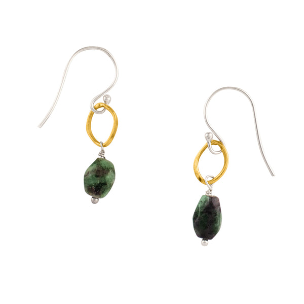Orbit Earrings in Natural Emerald