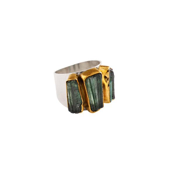 Green Tourmaline Petrified Forest Ring