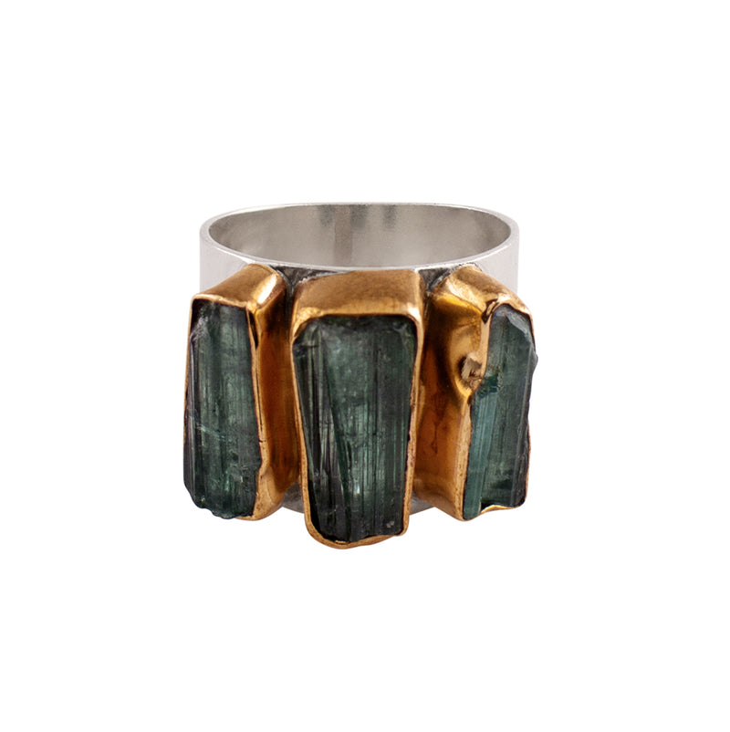 Green Tourmaline Petrified Forest Ring