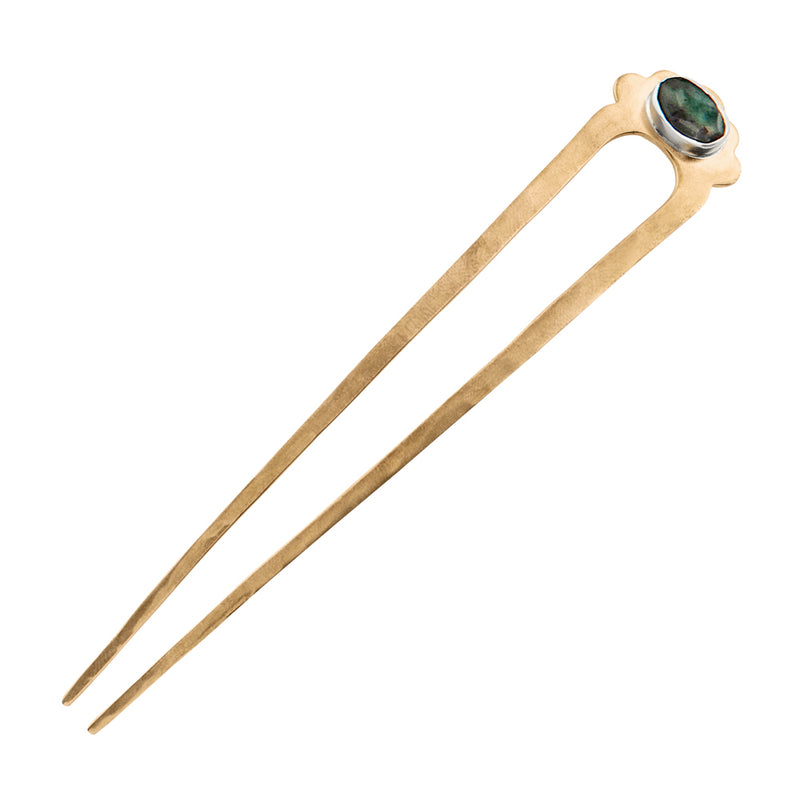 Emerald Protector Hair Pin in Bronze & Silver - Large