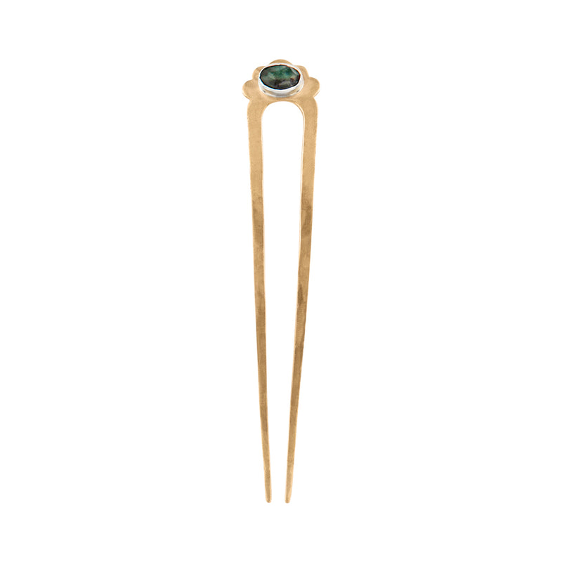 Emerald Protector Hair Pin in Bronze & Silver - Large