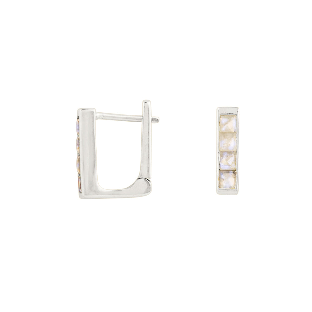 Rectangle Stone Clicker Hoops in Moonstone & Silver | Available to Ship September 16, 2025