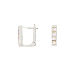 Rectangle Stone Clicker Hoops in Moonstone & Silver
