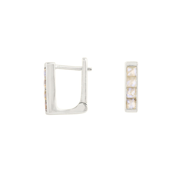 Rectangle Stone Clicker Hoops in Moonstone & Silver