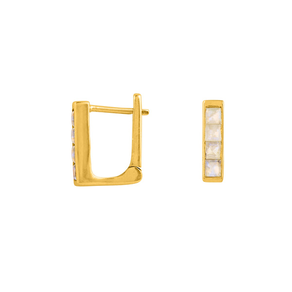 Rectangle Stone Clicker Hoops in Moonstone & Gold