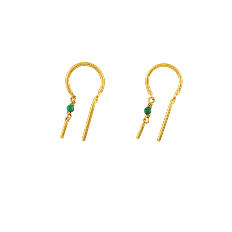 Stony Tiny Dancer Threaders in Malachite & Gold - 3/4" L