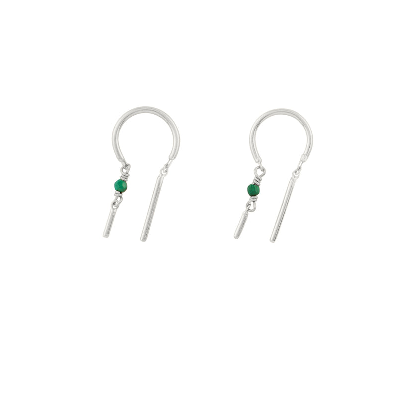 Stony Tiny Dancer Threaders in Malachite & Silver - 3/4" L