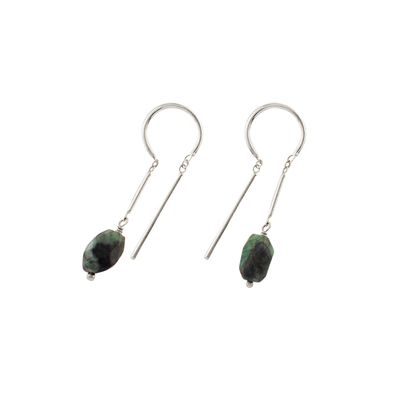 Oblong Stony Dancer Threaders in Natural Emerald & Silver - 1 1/8" L