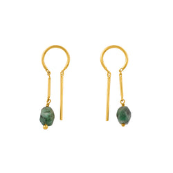 Oblong Stony Dancer Threaders in Natural Emerald & Gold - 1 1/8" L