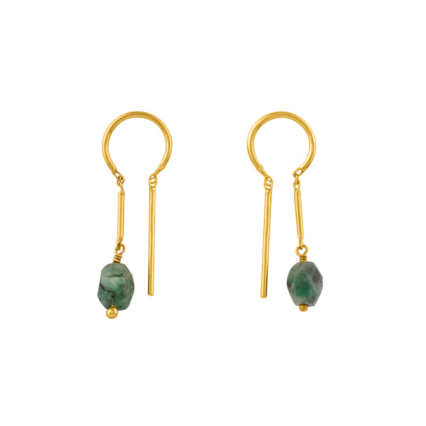 Oblong Stony Dancer Threaders in Natural Emerald & Gold - 1 1/8" L | Available to Ship 12/5
