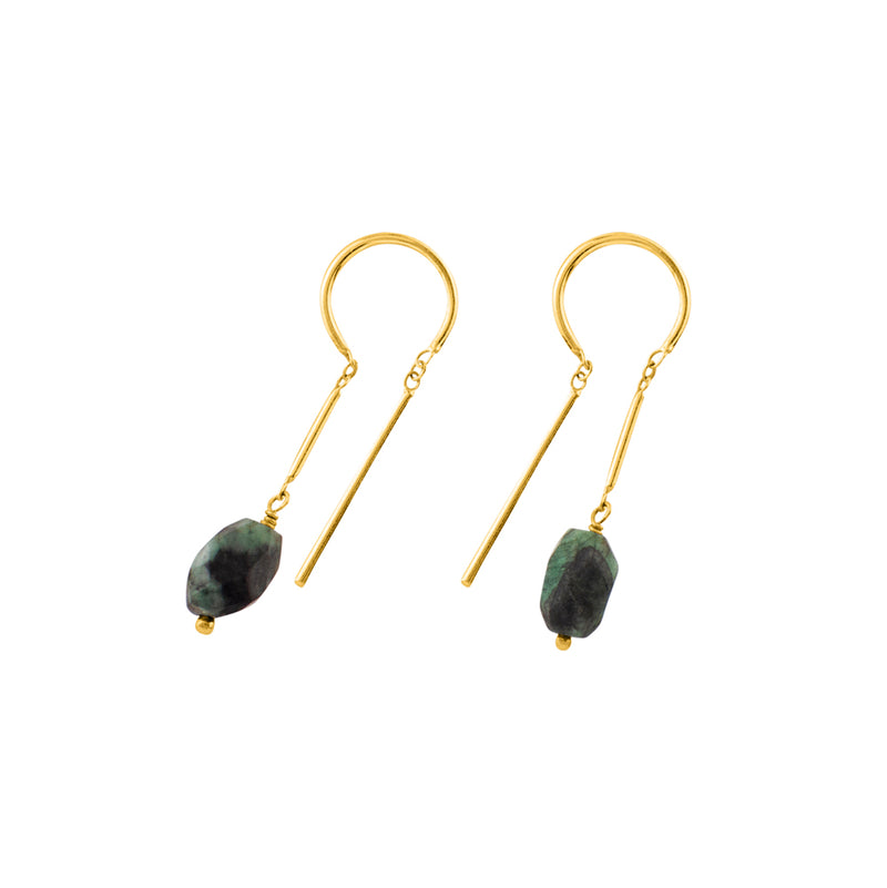 Oblong Stony Dancer Threaders in Natural Emerald & Gold - 1 1/8" L