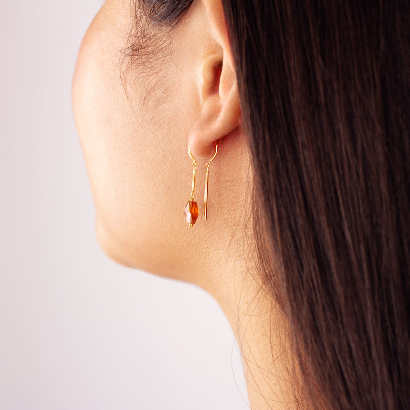 Oblong Stony Dancer Threaders in Hessonite & Gold - 1 1/8" L