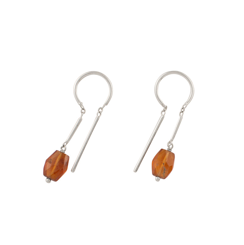 Oblong Stony Dancer Threaders in Hessonite & Silver - 1 1/8" L