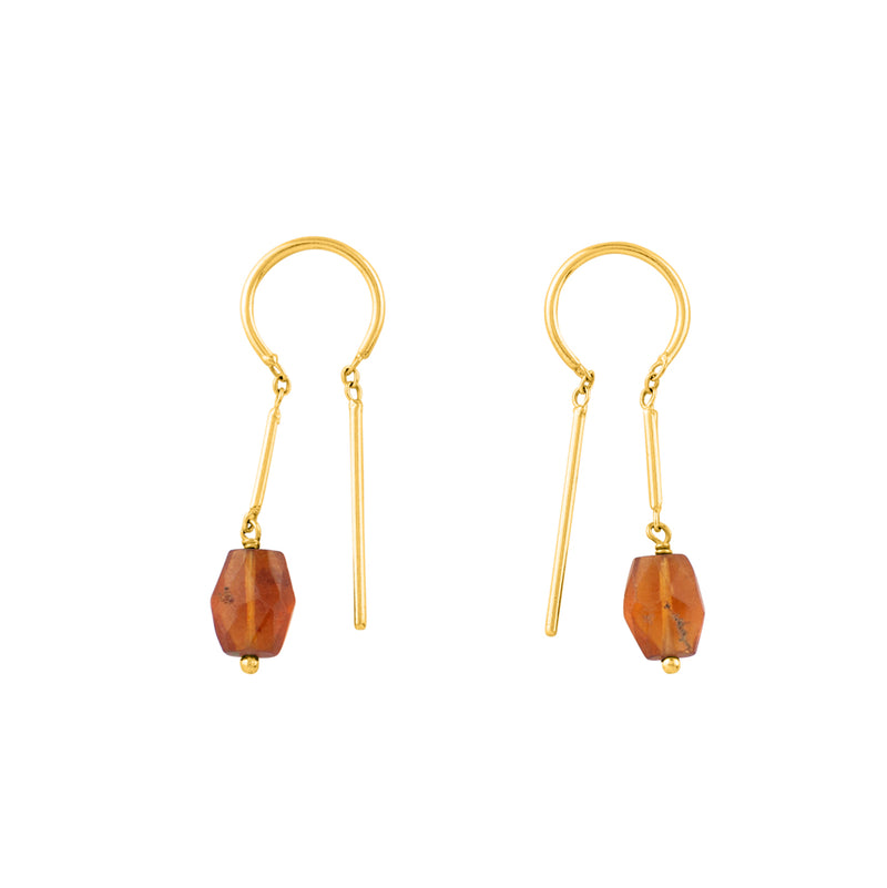Oblong Stony Dancer Threaders in Hessonite & Gold - 1 1/8" L