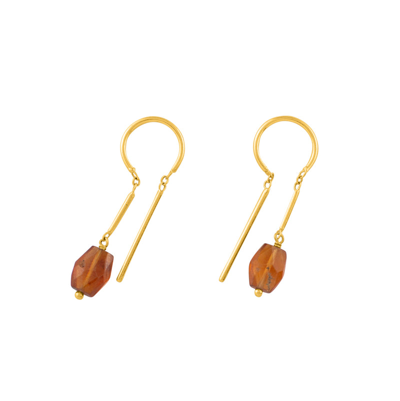 Oblong Stony Dancer Threaders in Hessonite & Gold - 1 1/8" L