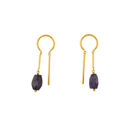 Oblong Stony Dancer Threaders in Iolite & Gold - 1 1/8" L