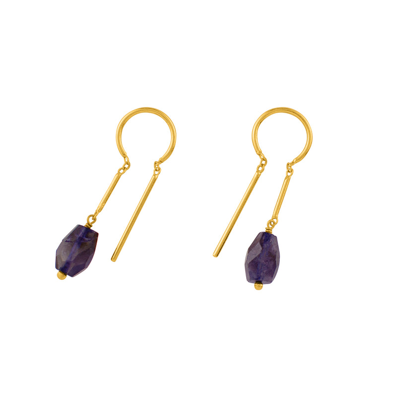 Oblong Stony Dancer Threaders in Iolite & Gold - 1 1/8" L