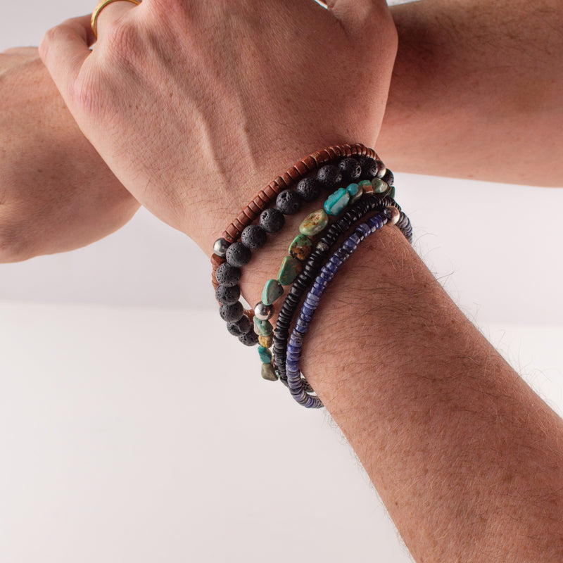 Stone & Sterling Stretch Bracelet- Sodalite Heishi (Unisex)