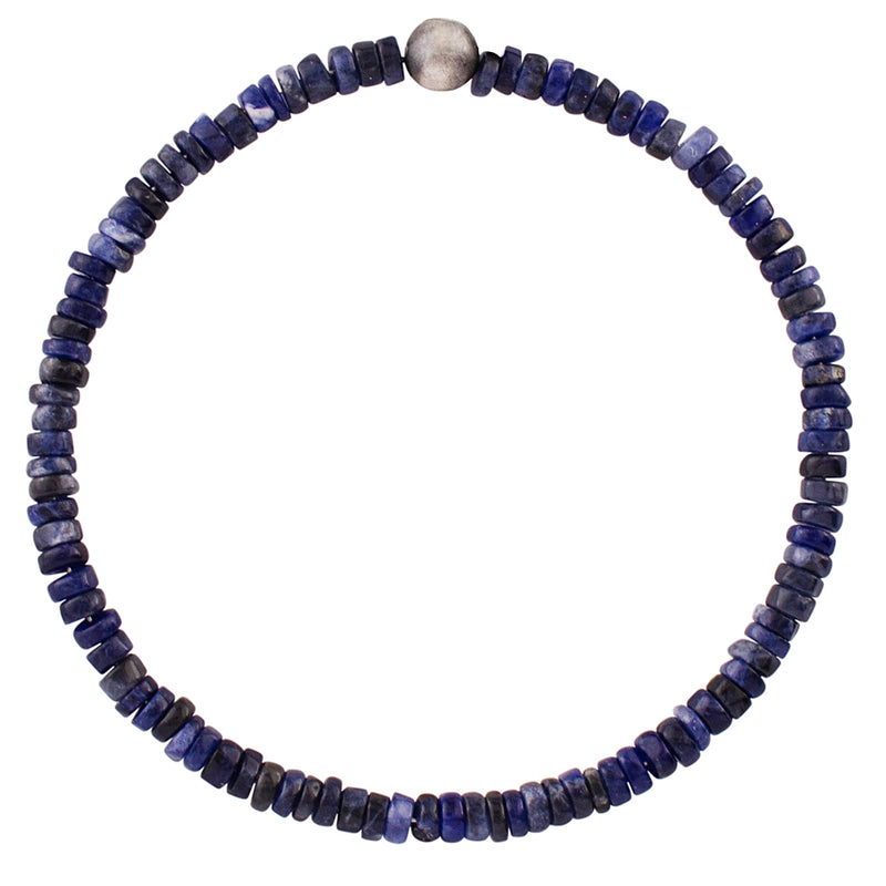Stone & Sterling Stretch Bracelet- Sodalite Heishi (Unisex)