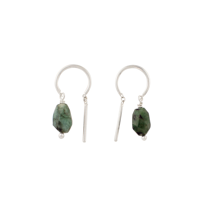 Oblong Stony Dancer Threaders in Natural Emerald & Silver - 3/4"L